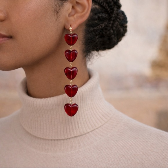 TERRA GEMMS Jewelry - TERRA GEMMS Studio Series Red Heart Chain 14K Gold Plated Drop Earrings